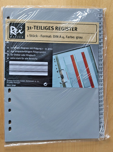 Teiliges register 31 - -,