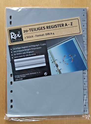 Stück teiliges register - stück, 20-teiliges